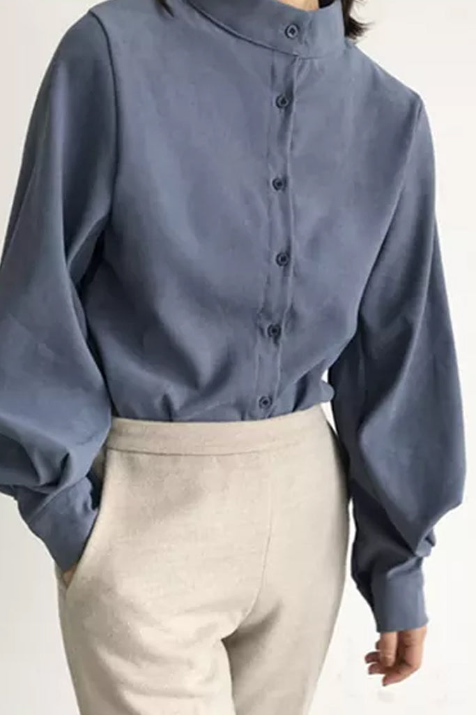 Elicia Μπλε Πουκάμισο με Φαρδιά Μανίκια | Γυναικεία Ρούχα - Τοπ - Πουκάμισα | Elicia Blue Shirt with Lantern Sleeves