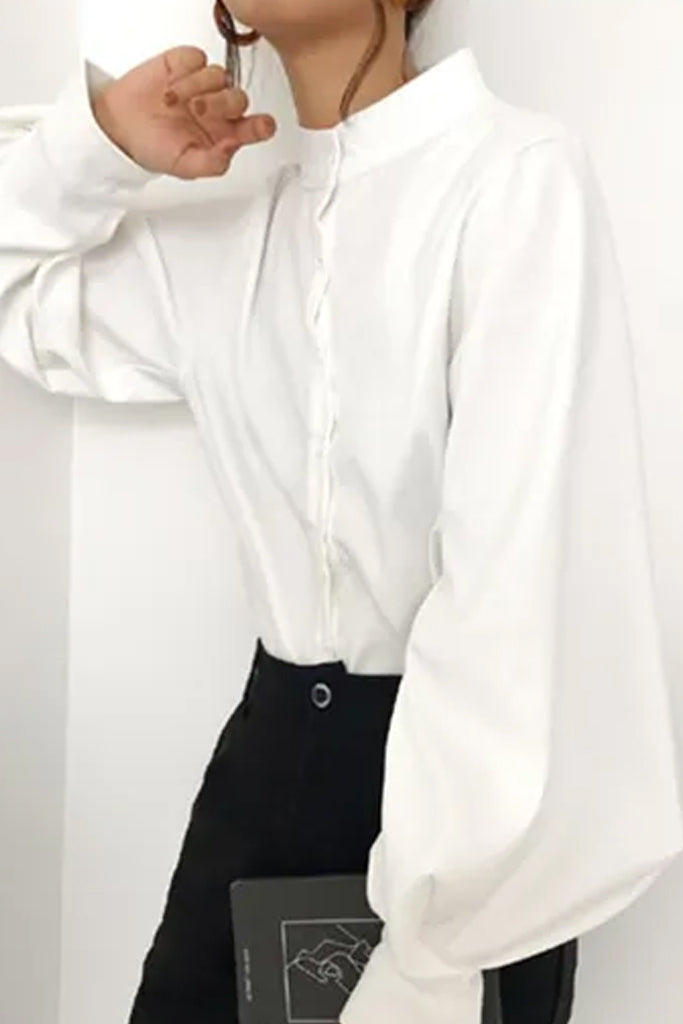 Elicia Λευκό Πουκάμισο με Φαρδιά Μανίκια | Γυναικεία Ρούχα - Τοπ - Πουκάμισα | Elicia White Shirt with Lantern Sleeves