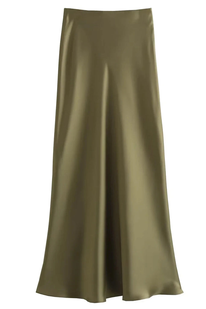 Ashton Πράσινη Σατέν Φούστα | Φούστες Skirts | Ashton Army Green Satin Skirt