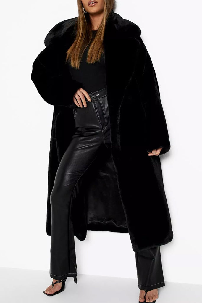 Bella Μαύρο Παλτό με Συνθετική Γούνα