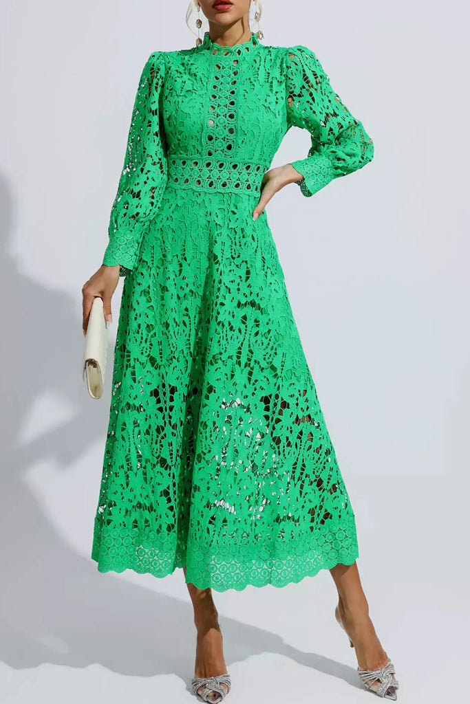 Azurina Πράσινο Φόρεμα με Δαντέλα