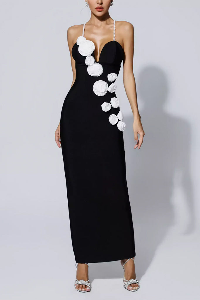 Misa Μαύρο Φόρεμα με Σχέδιο Λουλουδιών | Γυναικεία Ρούχα - Φορέματα - Βραδινά | Misa Black Bandage Dress with Flowers