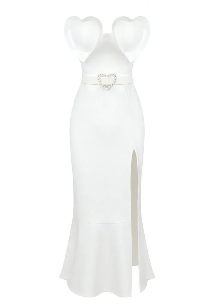 Brayan Λευκό Στράπλες Φόρεμα | Φορέματα - Βραδινά | Brayan White High Slit Strapless Dress