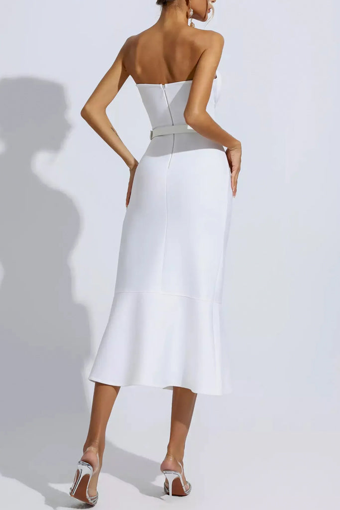 Brayan Λευκό Στράπλες Φόρεμα | Φορέματα - Βραδινά | Brayan White High Slit Strapless Dress