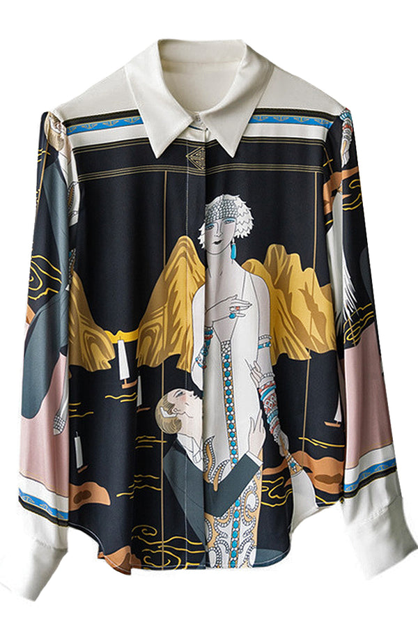 Myla Εμπριμέ Πουκάμισο | Γυναικεία Ρούχα - Τοπ - Πουκάμισα | Myla Multicolor Satin Shirt with Figures
