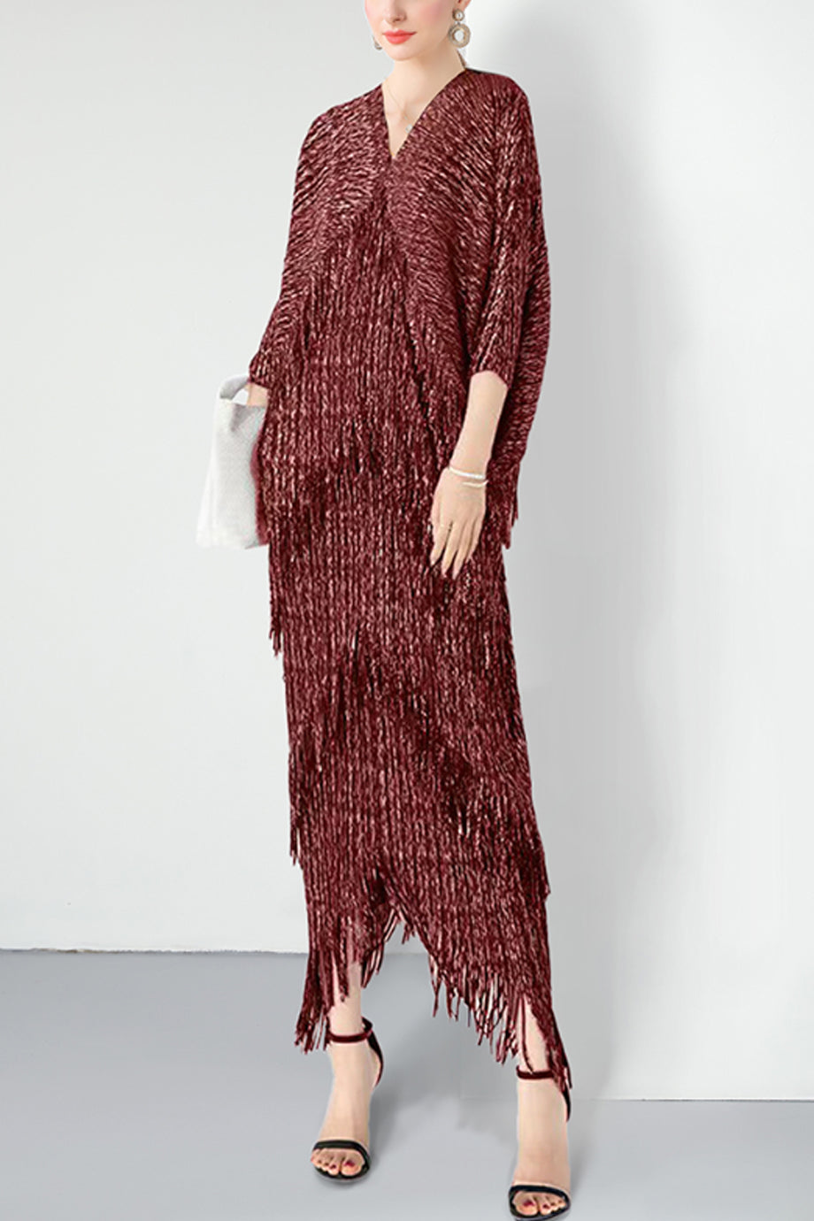 Garbo Long Dress with Pleats and Frills