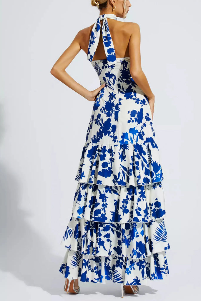 Thalassa Φλοράλ Φόρεμα με Βολάν | Φορέματα Dresses | Thalassa Blue Floral Halter Dress
