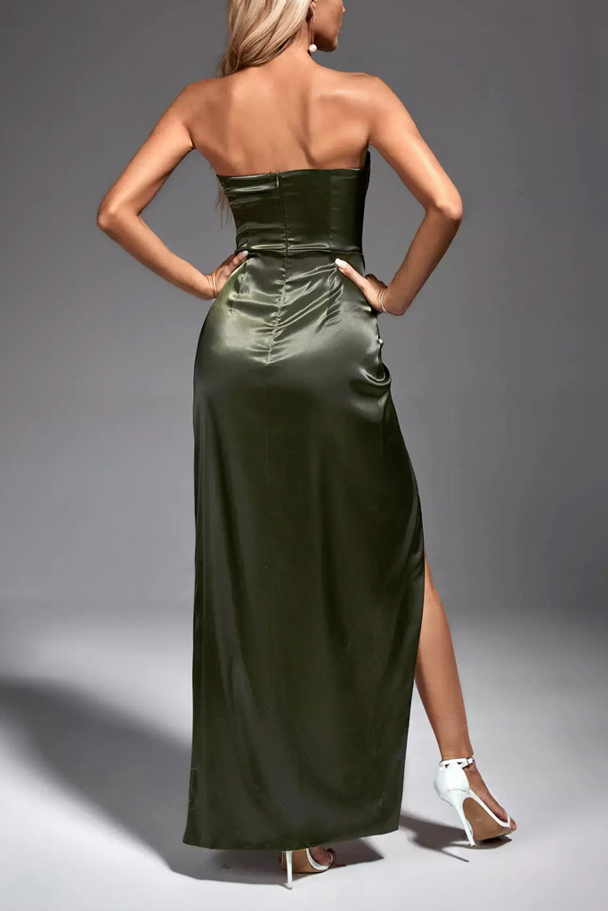 Charisma Μακρύ Σατέν Φόρεμα | Φορέματα - Βραδινά | Charisma Green Satin Long Dress