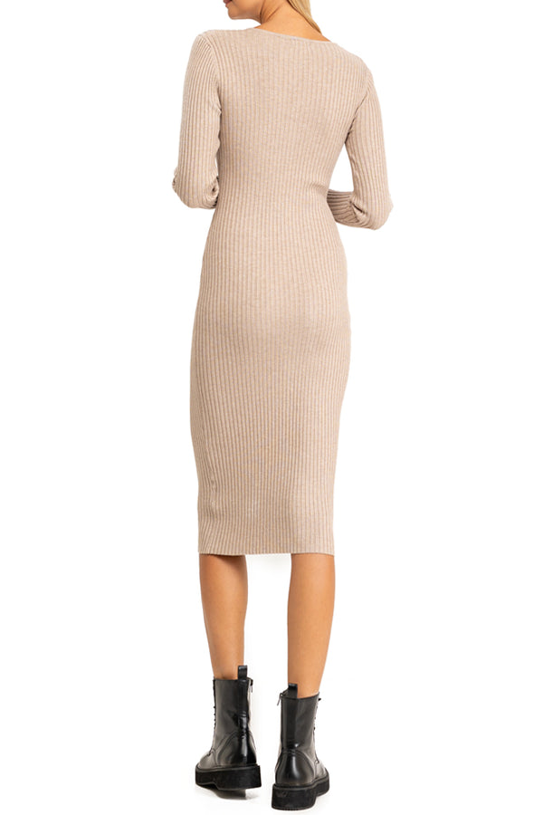 Kyrie Μπεζ Πλεκτό Φόρεμα | Γυναικεία Ρούχα - Φορέματα | Damaly Beige Midi Knit Dress