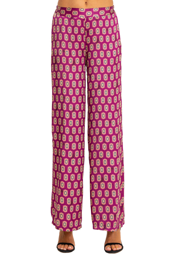 Gilaya Fuchsia Printed Wide Silk Pants