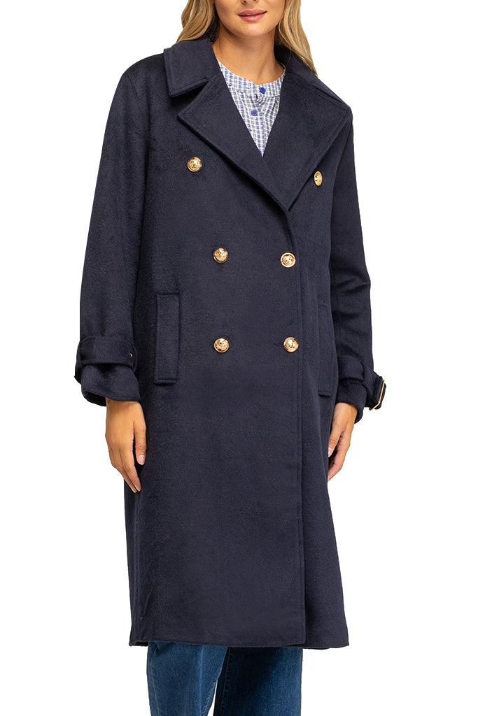 Corra Μπλε Παλτό Πανωφόρι | Παλτό Πανωφόρια - Coats Outerwear | Corra Blue Long Double-Breasted Coat