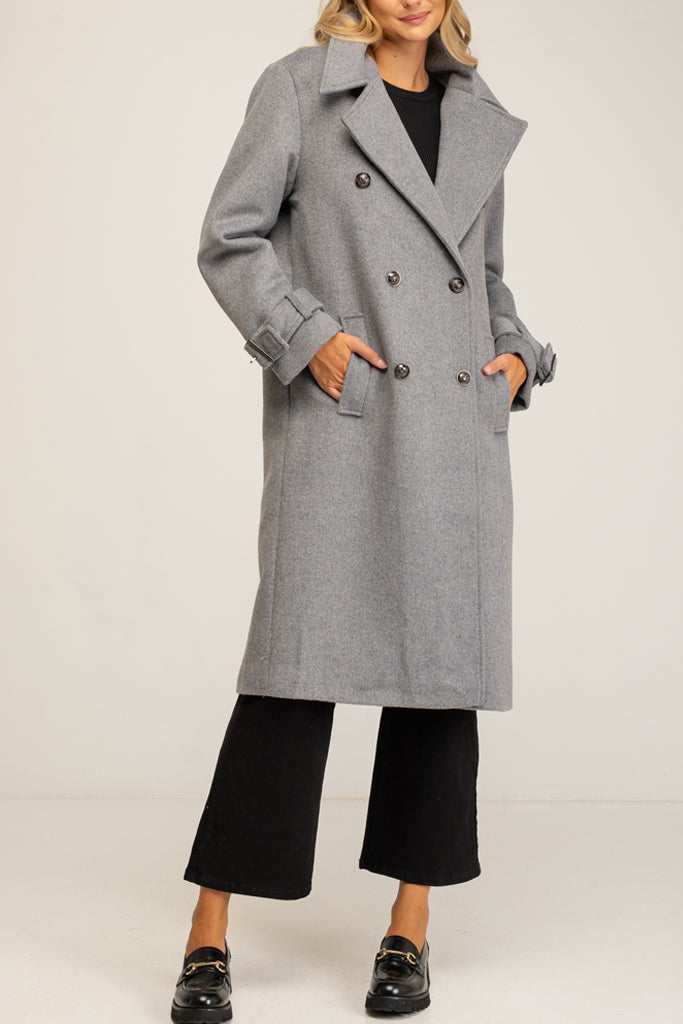 Corra Γκρι Παλτό Πανωφόρι | Παλτό Πανωφόρια - Coats Outerwear | Corra Grey Long Double-Breasted Coat