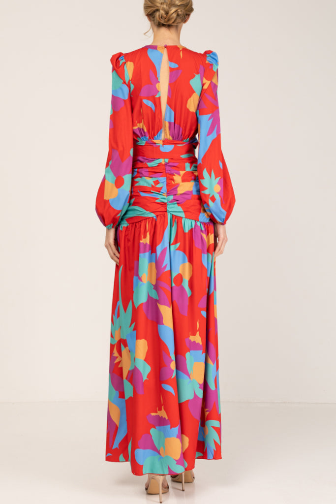 Gerly Πολύχρωμο Εμπριμέ Μακρύ Φόρεμα | Γυναικεία Ρούχα - Φορέματα Βραδινά | Gerly Multicolor Printed Long Cocktail Dress