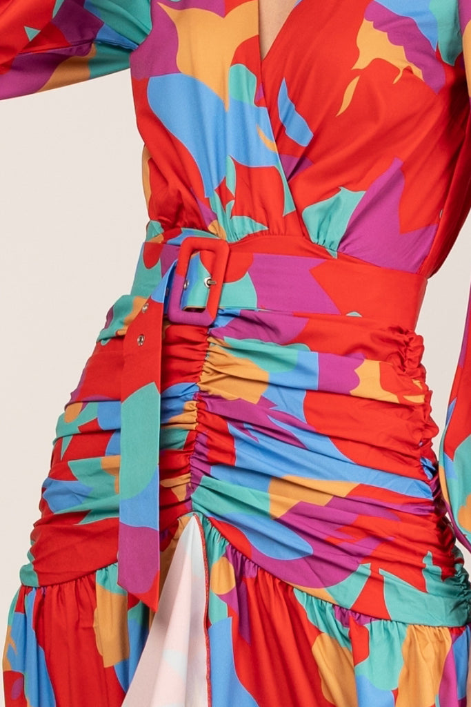 Gerly Πολύχρωμο Εμπριμέ Μακρύ Φόρεμα | Γυναικεία Ρούχα - Φορέματα Βραδινά | Gerly Multicolor Printed Long Cocktail Dress