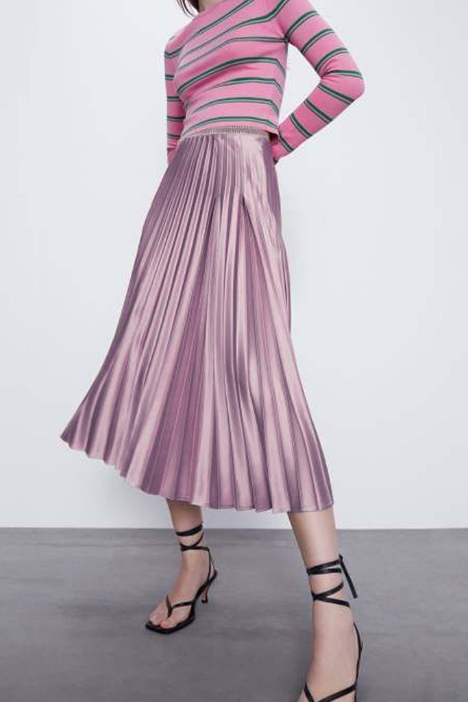 Erany Gray Pleated Midi Skirt