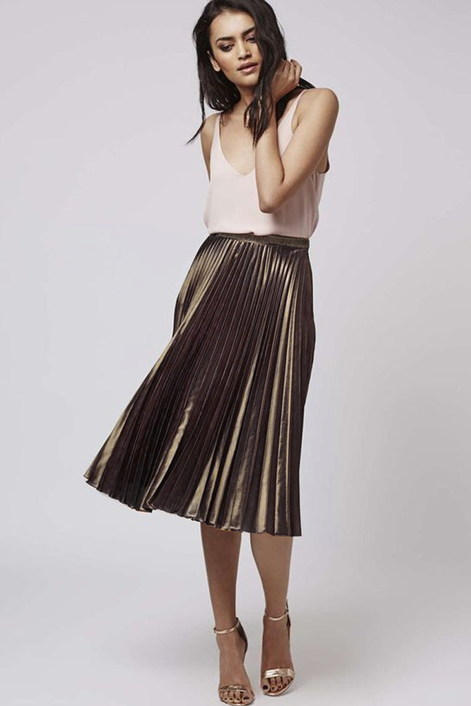 Καφέ Πλισέ Μίντι Φούστα με Υφή Βελούδου | Φούστες - Skirts | Saia Brown Pleated Velvet Skirt