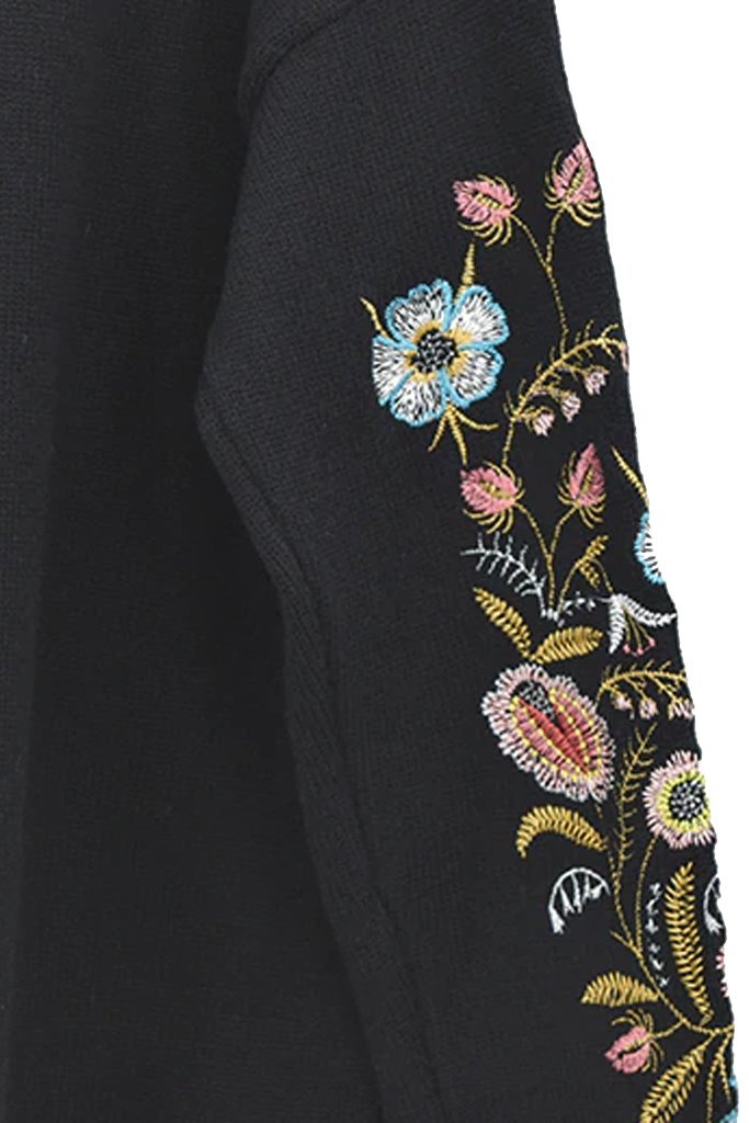 Kerin Μαύρο Πουλόβερ με Κέντημα Λουλουδιών | Γυναικεία Ρούχα - Μπλούζες - Πουλόβερ -  Πλεκτά