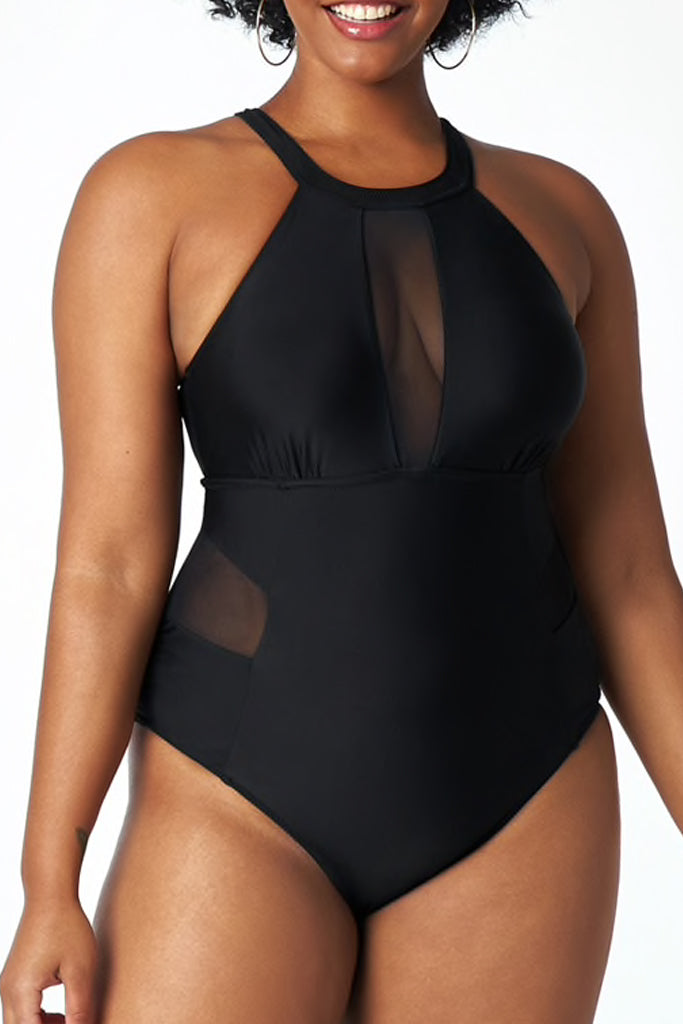 Kelsie Μαύρο Ολόσωμο Μαγιό με Διαφάνειες - Μεγάλα Μεγέθη | Γυναικεία Μαγιό - Beachwear