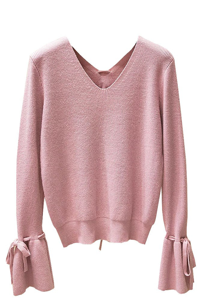Ροζ Πλεκτή Μπλούζα με Βολάν | Γυναικεία Ρούχα - Mπλούζες Moncye