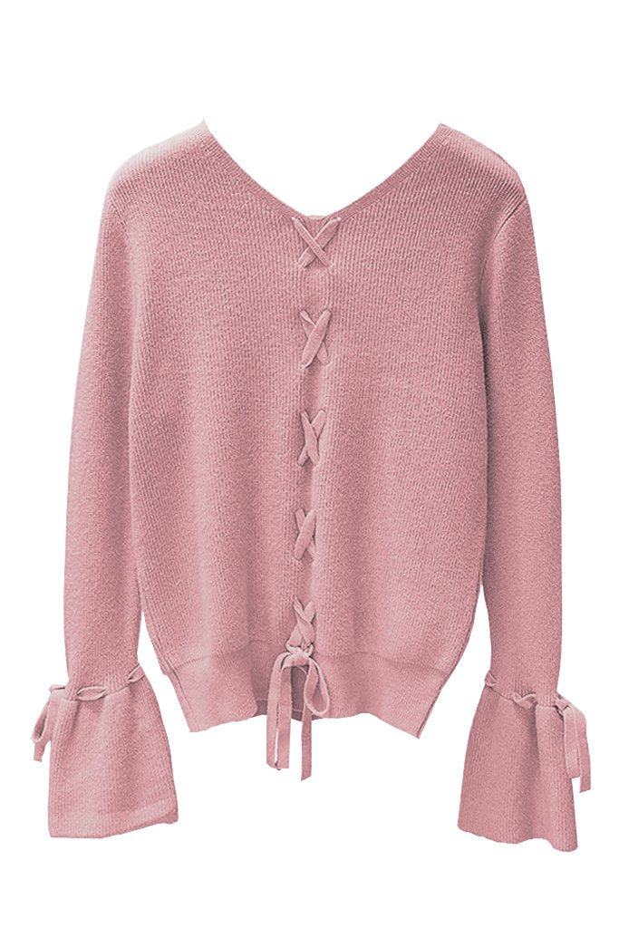 Ροζ Πλεκτή Μπλούζα με Βολάν | Γυναικεία Ρούχα - Mπλούζες Moncye