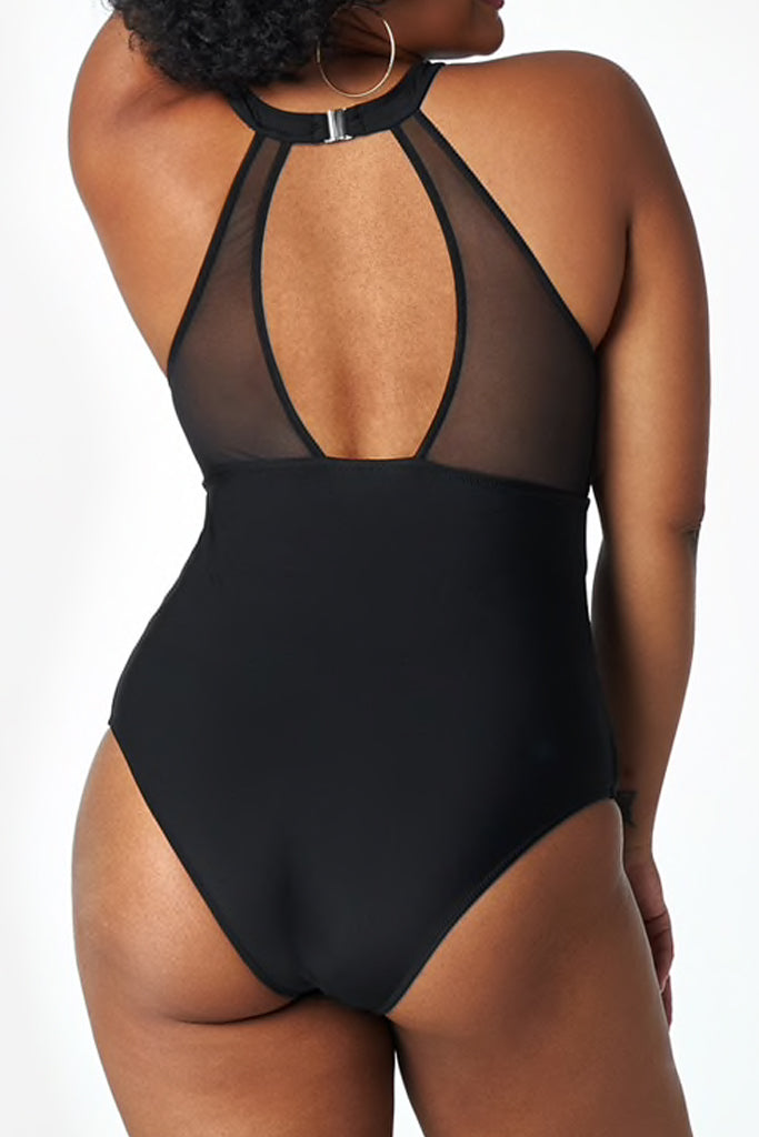 Kelsie Μαύρο Ολόσωμο Μαγιό με Διαφάνειες - Μεγάλα Μεγέθη | Γυναικεία Μαγιό - Beachwear