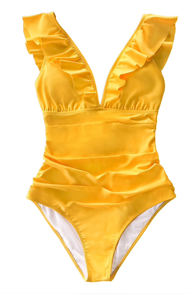 Amber Κίτρινο Ολόσωμο Μαγιό με Βολάν | Γυναικεία Μαγιό - Beachwear