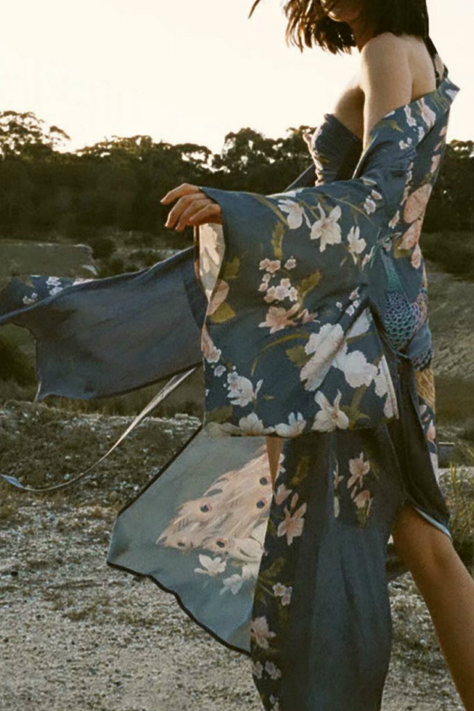 Zenie Γαλάζιο Εμπριμέ Κιμονό | Γυναικεία Ρούχα - Beachwear - Loungewear 