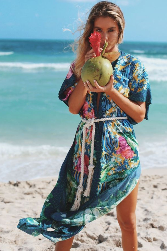 Telina Μπλε Εμπριμέ Κιμονό | Γυναικεία Ρούχα - Beachwear - Loungewear 