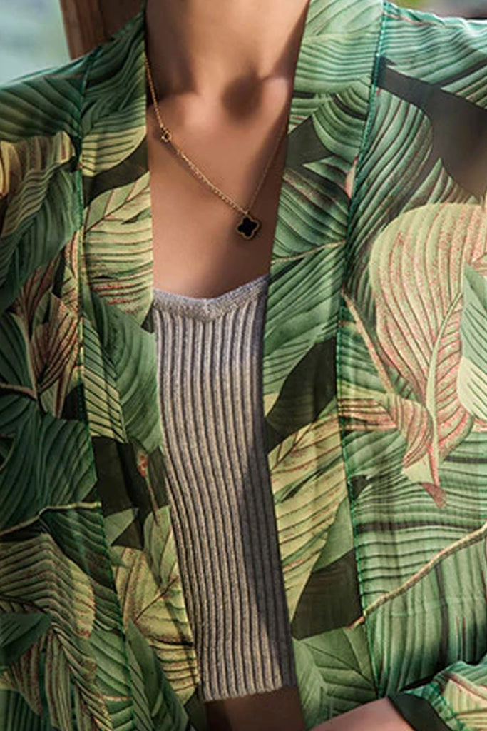 Ichika Πράσινο Εμπριμέ Κιμονό | Γυναικεία Ρούχα - Beachwear - Loungewear 