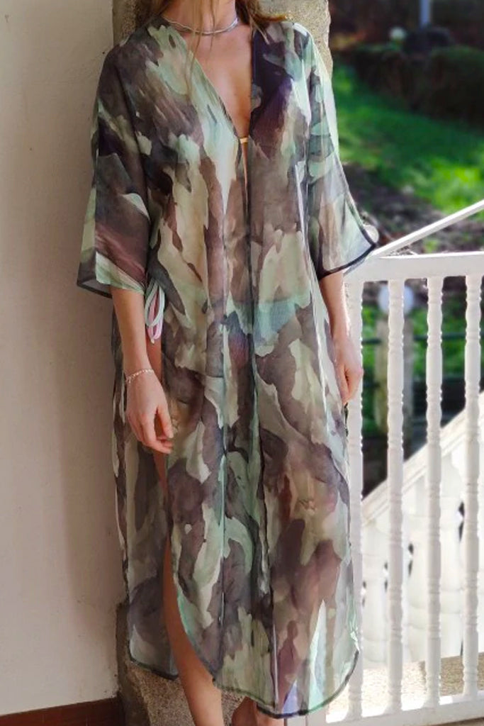 Aggy Πράσινο Καφτάνι Κιμονό | Γυναικεία Ρούχα - Καφτάνια - Κιμονό - Beachwear - Loungewear 