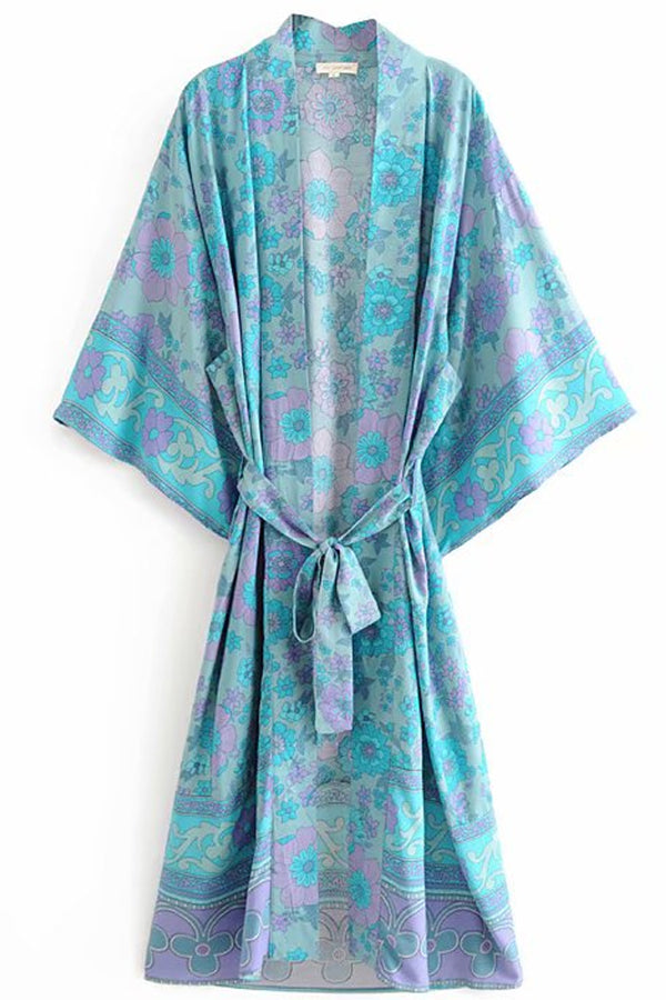 Asami Γαλάζιο Πολύχρωμο Εμπριμέ Κιμονό | Γυναικεία Ρούχα - Beachwear - Loungewear 