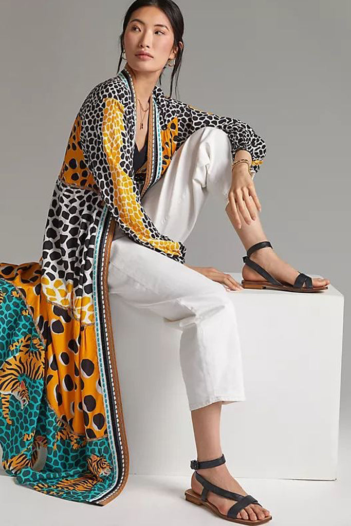 Leola Πολύχρωμο Εμπριμέ Κιμονό με Animal Print | Γυναικεία Ρούχα - Beachwear - Loungewear | Leola Multicolor Animal Print Kimono