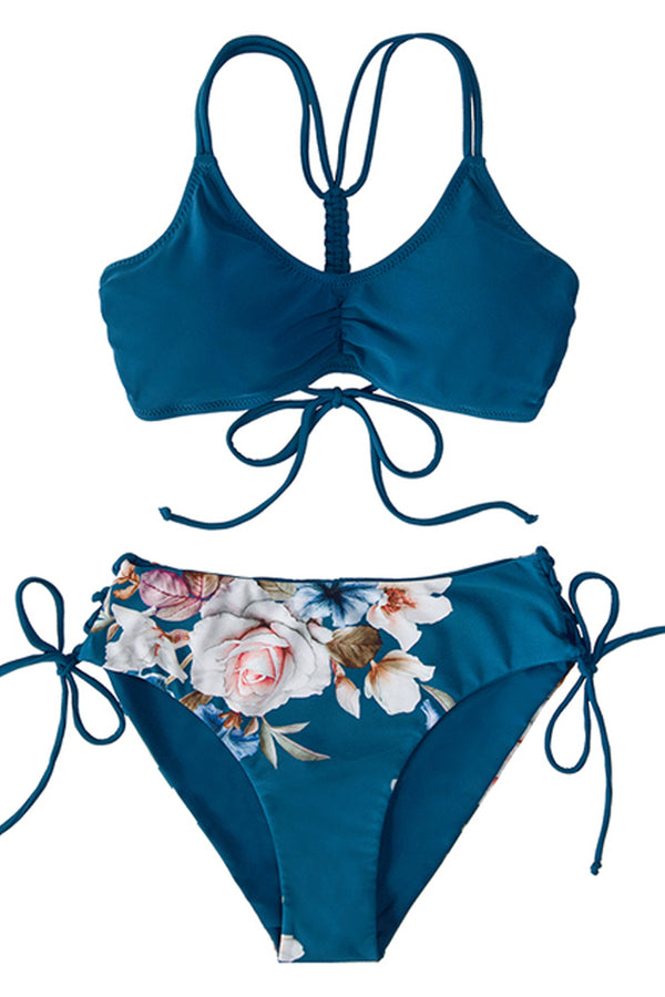 Stormi Μπλε Φλοράλ Μπικίνι Μαγιό Διπλής Όψης | Γυναικεία Μαγιό - Beachwear - SWEET & SALTY | Stormi Blue Reversible Floral Bikini Swimwear