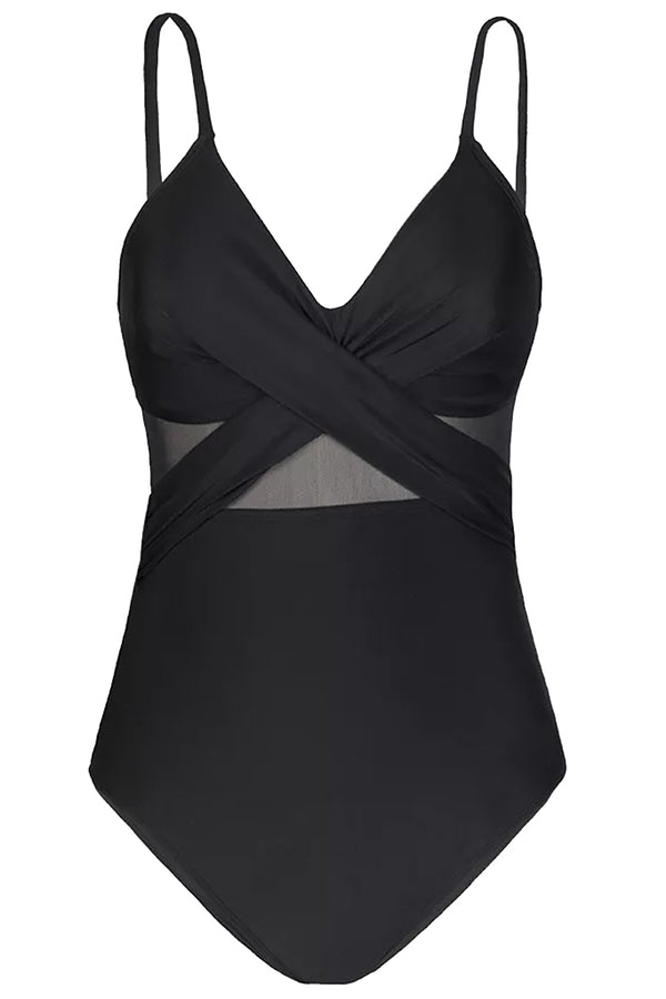 Jersely Μαύρο Ολόσωμο Μαγιό με Διαφάνεια | Γυναικεία Μαγιό - Beachwear | Jersely Black One Piece Cut Out Twist Swimsuit