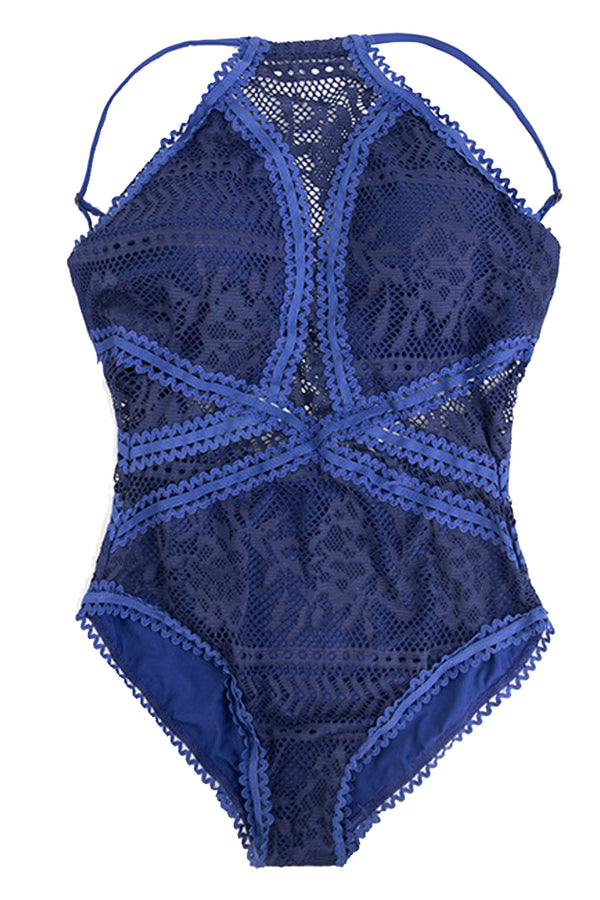 Fayette Μπλε Ολόσωμο Μαγιό με Δαντέλα | Γυναικεία Μαγιό - Beachwear - Ολόσωμα | Fayette Blue Lace One Piece Swimsuit Swimwear