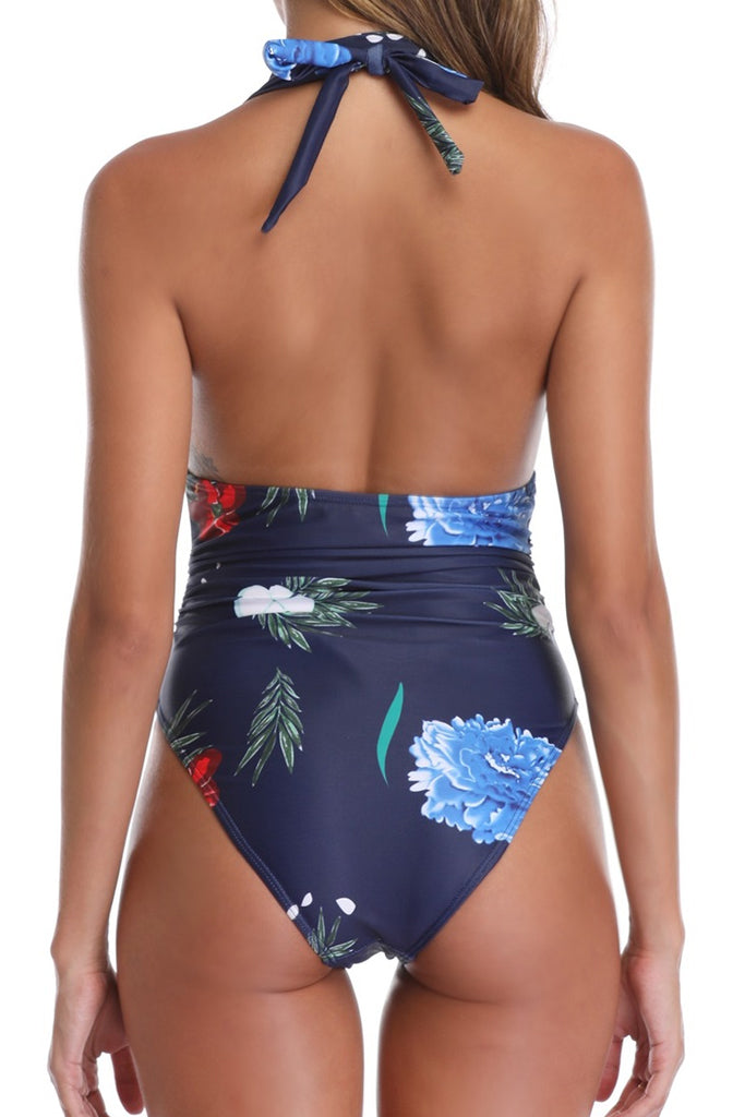 Solid Μπλε Φλοράλ Ολόσωμο Μαγιό | Γυναικεία Μαγιό -  Ολόσωμα - Swimwear | Solid Blue Floral One Piece Swimsuit