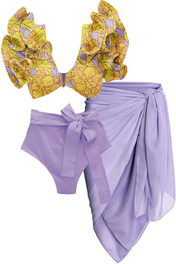 Julia Πολύχρωμο Εμπριμέ Μπικίνι Μαγιό με Παρεό | Γυναικεία Μαγιό Παρεό - Μπικίνι Μαγιό - Swimwear | Julia Multicolor Printed Bikini with Pareo Set