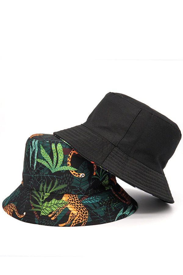 Jungle Πράσινο Πολύχρωμο Υφασμάτινο Καπέλο Διπλής Όψης | Γυναικεία Καπέλα - Υφασμάτινα Καπέλα