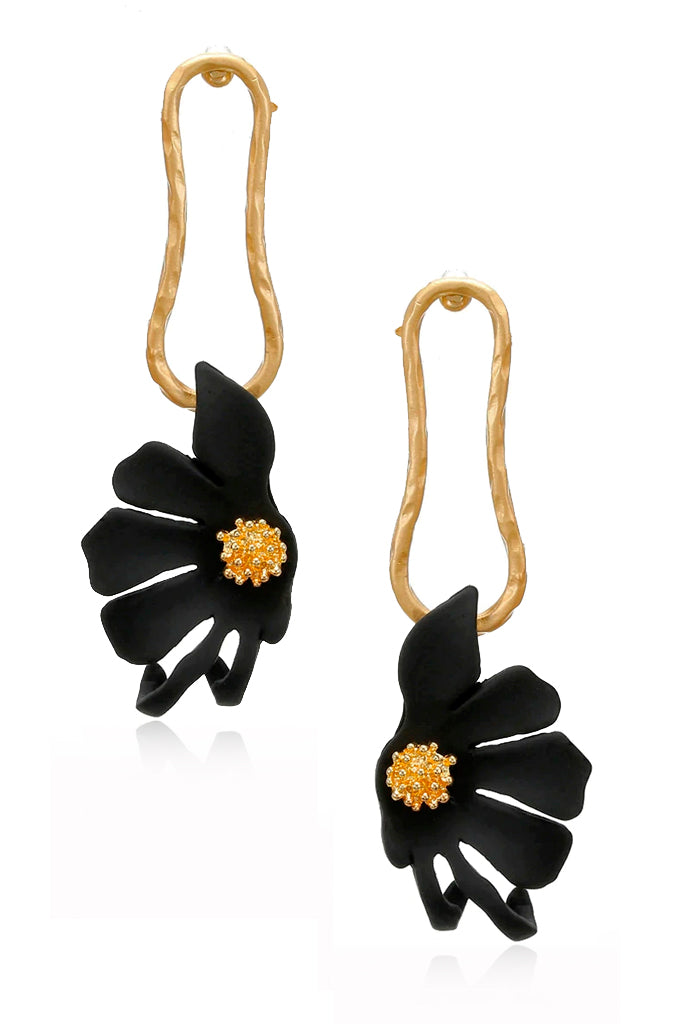 Lecaly Μαύρα Χρυσά Σκουλαρίκια με Λουλούδι | Κοσμήματα - Σκουλαρίκια Isabeau