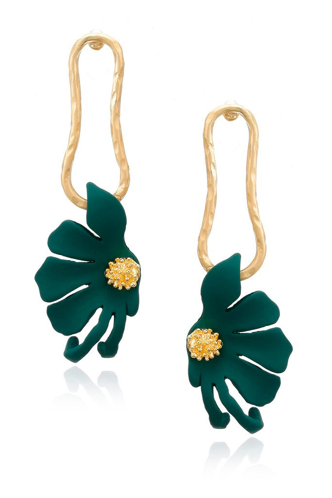 Lecaly Πράσινα Κυπαρισσί Σκουλαρίκια με Λουλούδι | Κοσμήματα - Σκουλαρίκια 