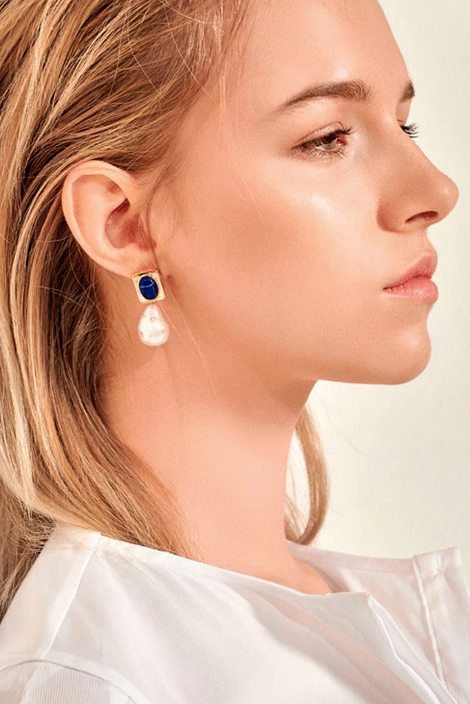 Quinny Μπλε Σκουλαρίκια με Πέρλες | Κοσμήματα - Σκουλαρίκια