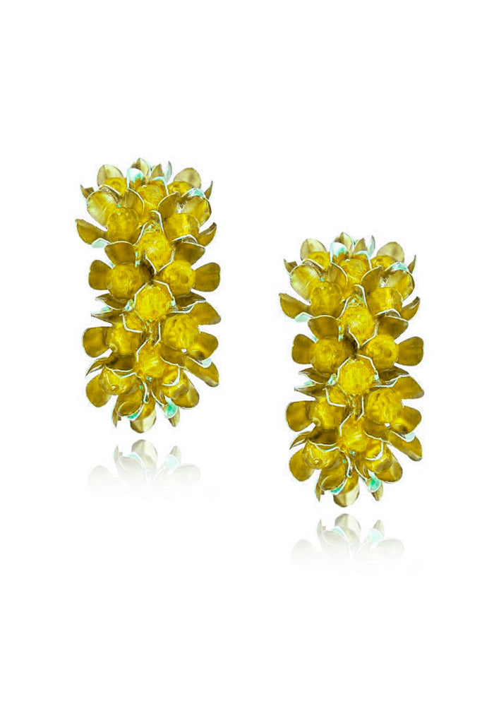 Anais Κίτρινα Σκουλαρίκια Κρίκοι με Λουλούδια | Κοσμήματα - Σκουλαρίκια