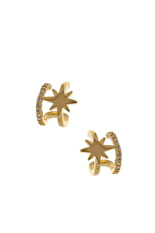 Stars & Moon Χρυσά Σκουλαρίκια Κρίκοι με Κρύσταλλα | Κοσμήματα -  Σκουλαρίκια Sophie Annar