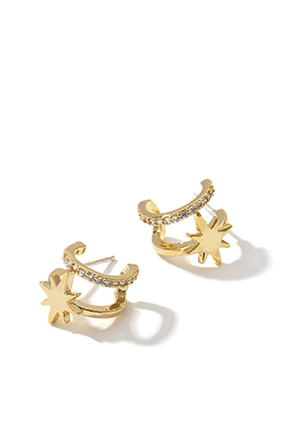 Stars & Moon Χρυσά Σκουλαρίκια Κρίκοι με Κρύσταλλα | Κοσμήματα -  Σκουλαρίκια Sophie Annar