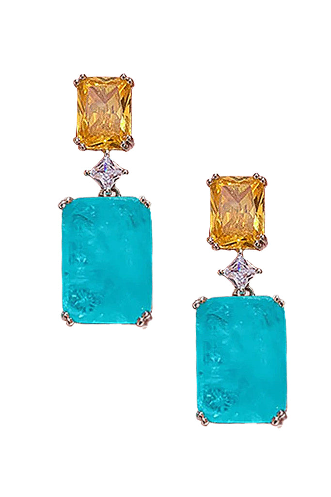 Selina Ασημένια Σκουλαρίκια με Κίτρινα και Τιρκουάζ Κρύσταλλα | Κοσμήματα - Σκουλαρίκια