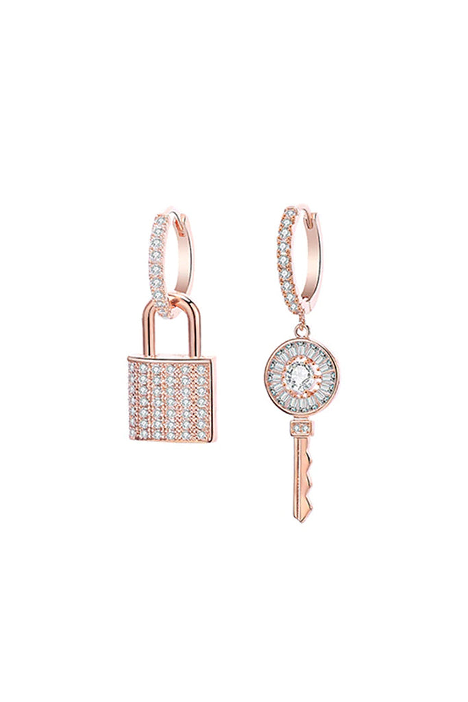 Lock & Key Σκουλαρίκια Κρίκοι σε Ροζ Χρυσό με Κρύσταλλα