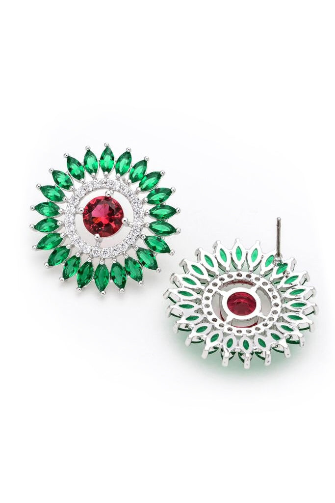 Emelia Round Earrings with Green Crystals