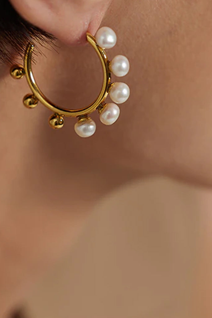 Finleya Χρυσά Σκουλαρίκια Κρίκοι με Πέρλες | Κοσμήματα - Σκουλαρίκια