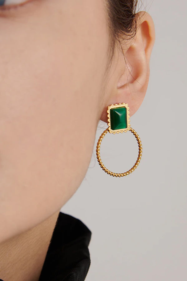 Opal Χρυσά Σκουλαρίκια Κρίκοι με Πράσινη Πέτρα Οπάλιο | Κοσμήματα - Σκουλαρίκια