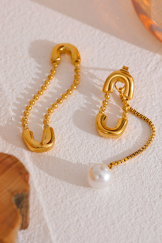 Tarny Χρυσά Ασύμμετρα Σκουλαρίκια με Πέρλα | Κοσμήματα - Σκουλαρίκια | Tarny Gold Asymmetrical Earrings